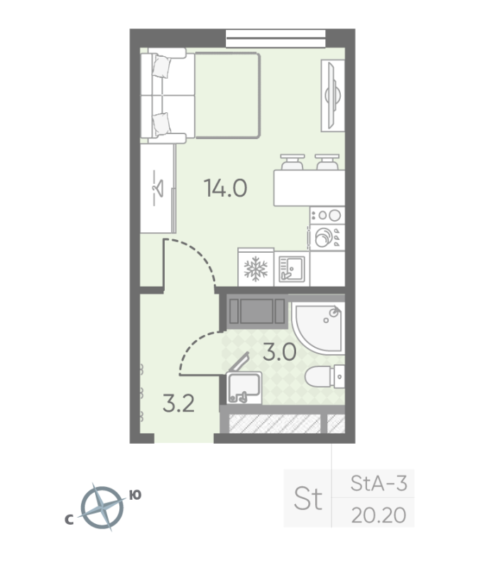 Студия 20,2 м²
