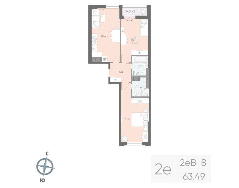 3 ккв (Евро) 63,5 м²