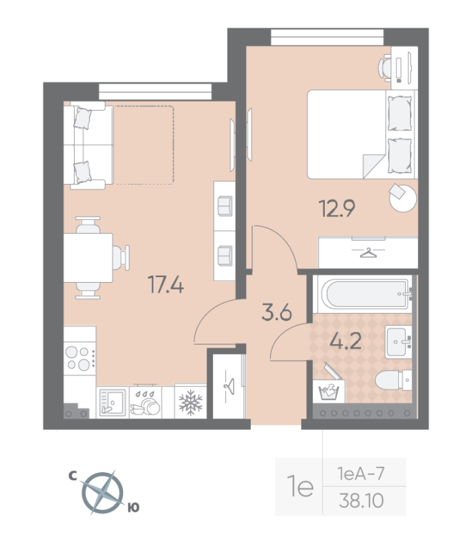2 ккв (Евро) 38,1 м²