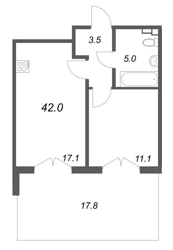 2 ккв (Евро) 42 м²