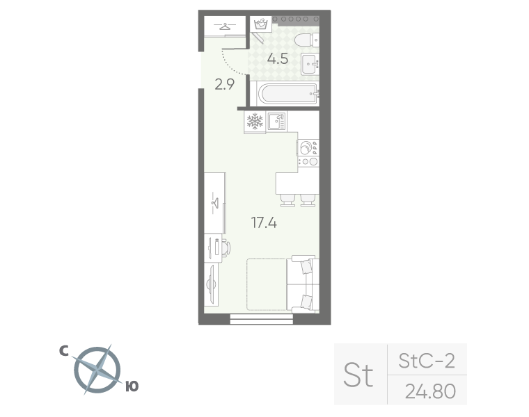 Студия 24,8 м²