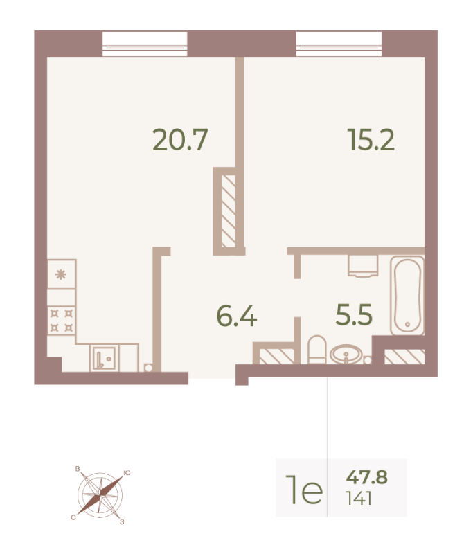2 ккв (Евро) 47,5 м²