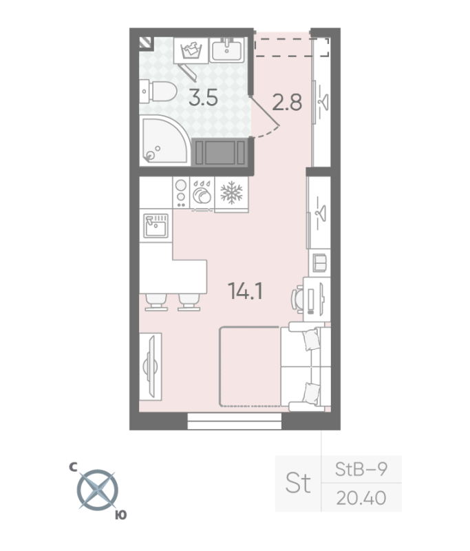 Студия 20,4 м²