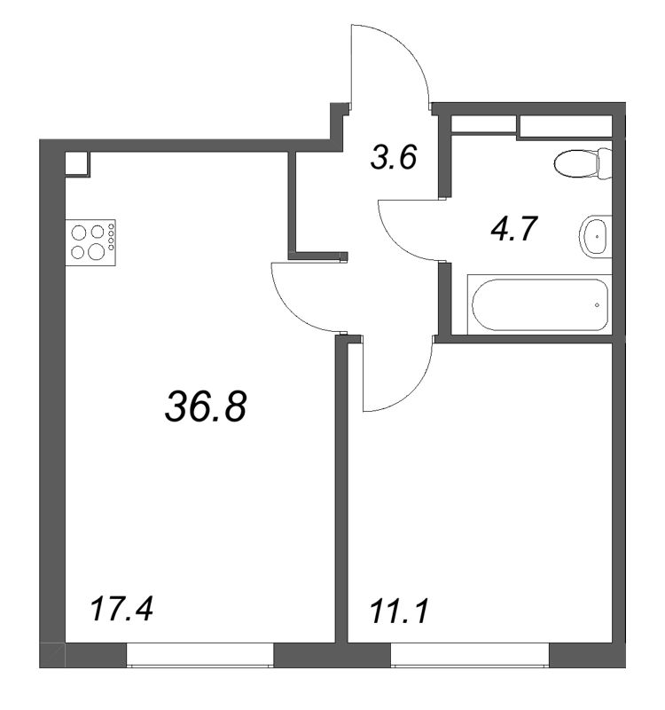 2 ккв (Евро) 36,8 м²