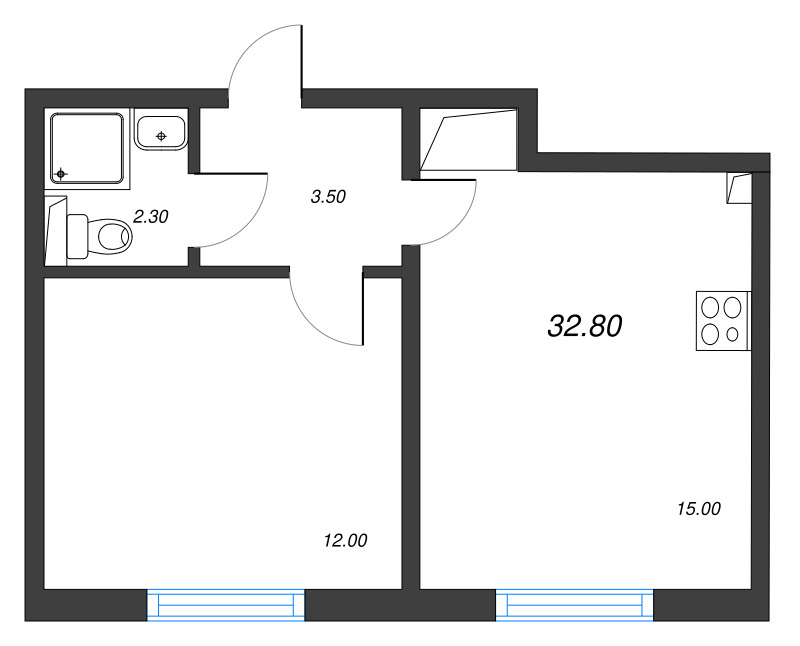 2 ккв (Евро) 32,8 м²