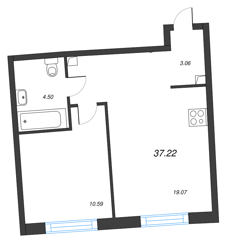 2 ккв (Евро) 37,2 м²