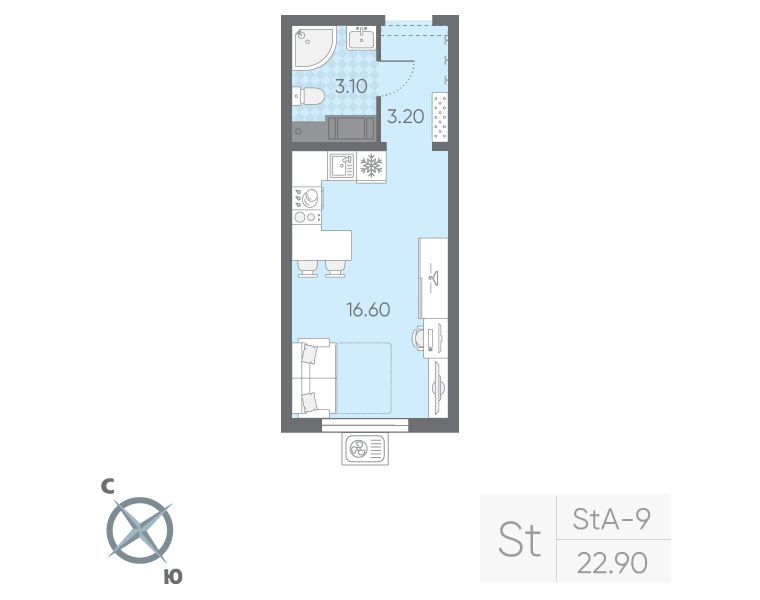Студия 22,9 м²
