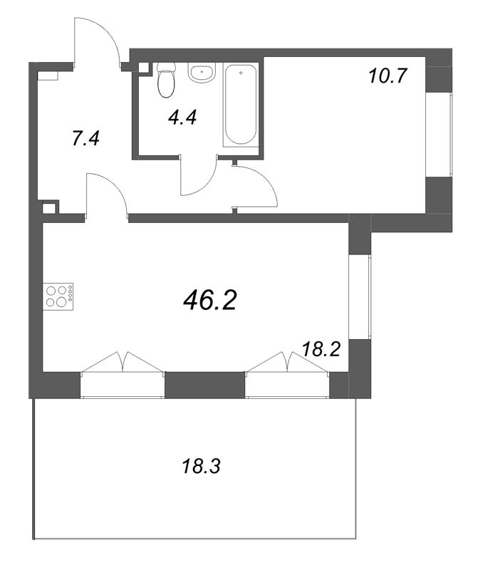2 ккв (Евро) 46,2 м²