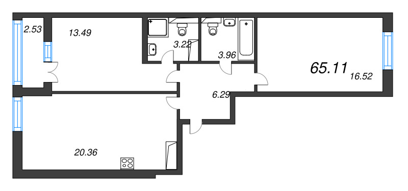 3 ккв (Евро) 65,1 м²
