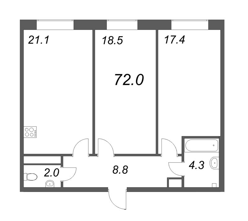 3 ккв (Евро) 71,9 м²