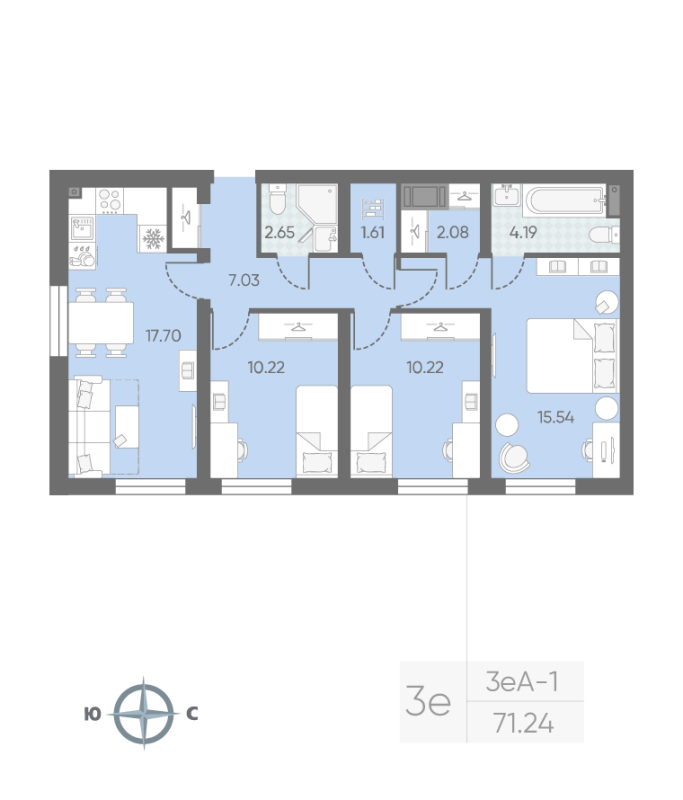 4 ккв (Евро) 72,6 м²