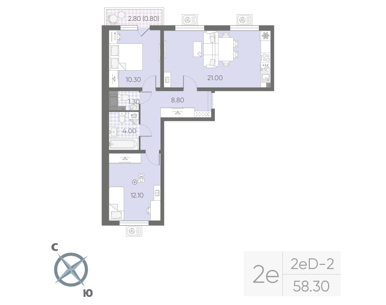 3 ккв (Евро) 58,3 м²
