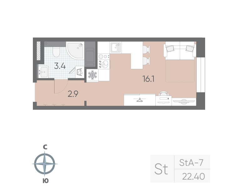 Студия 22,4 м²