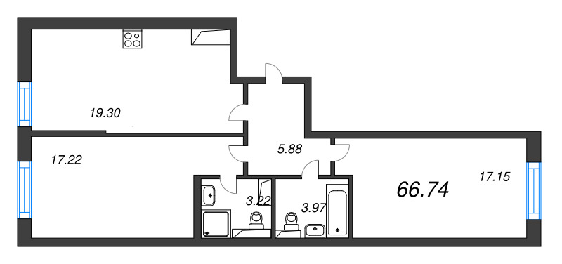 3 ккв (Евро) 66,7 м²
