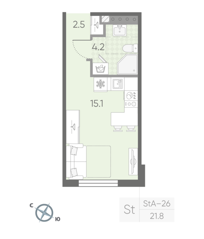 Студия 21,8 м²