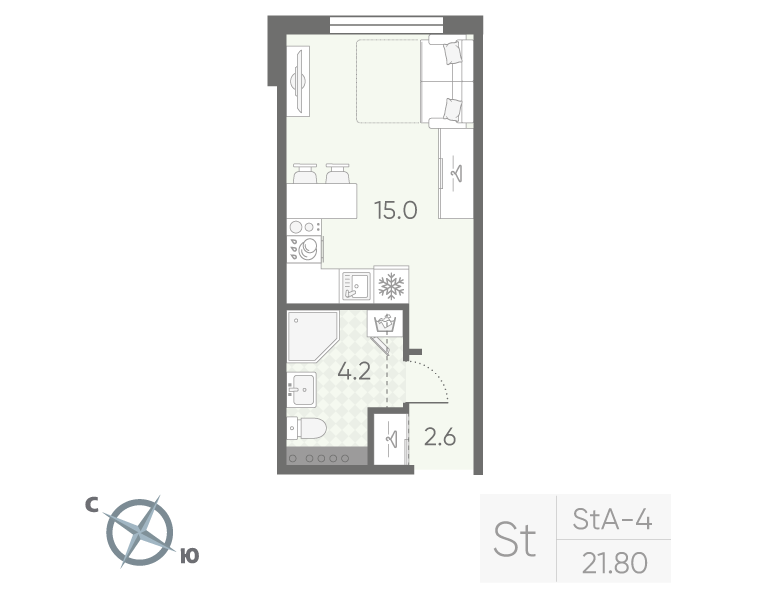 Студия 21,8 м²