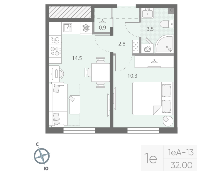 1 ккв 32 м²