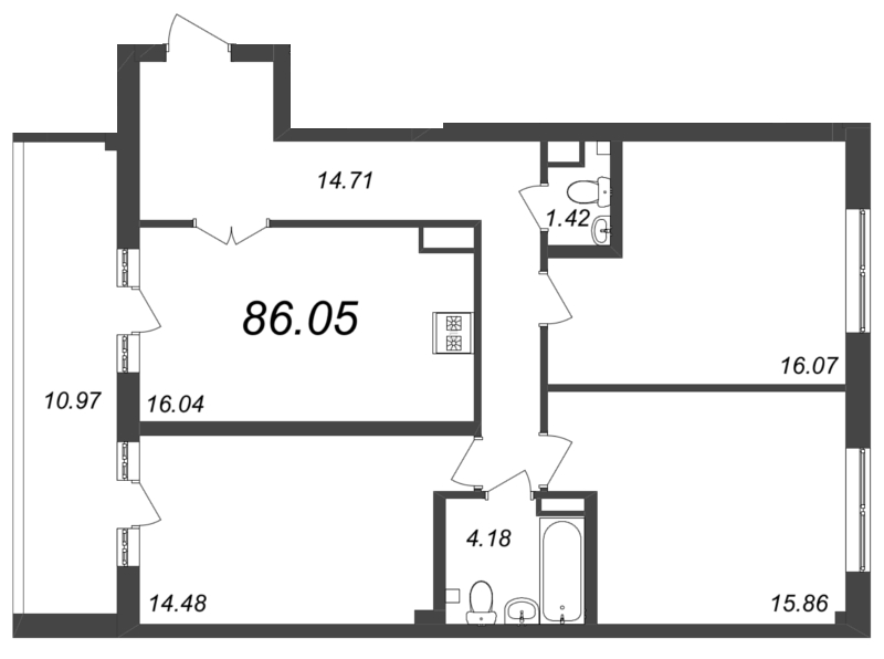 4 ккв (Евро) 87,1 м²