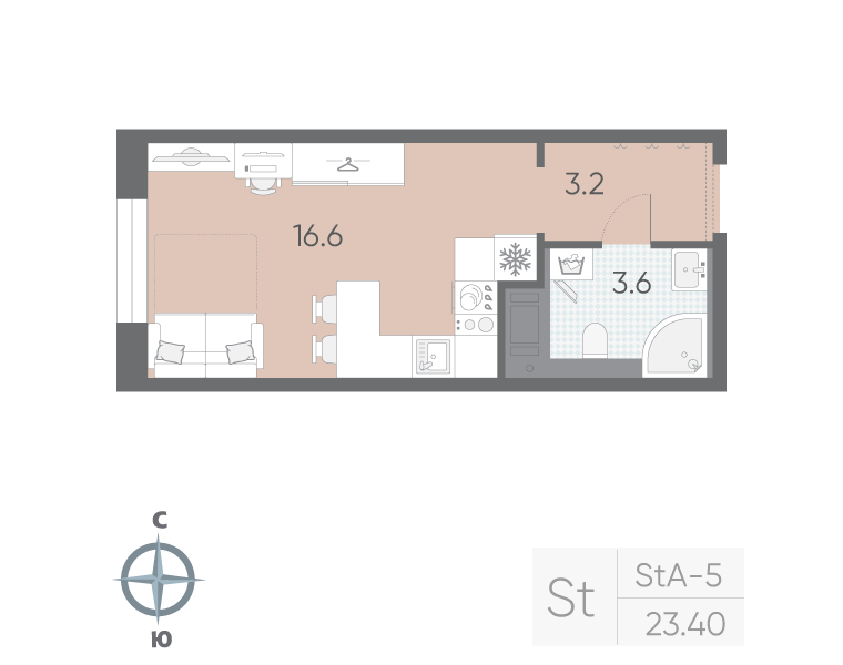 Студия 23,4 м²