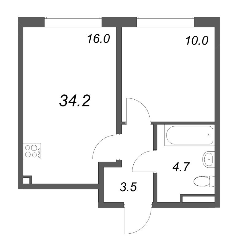 2 ккв (Евро) 34,2 м²