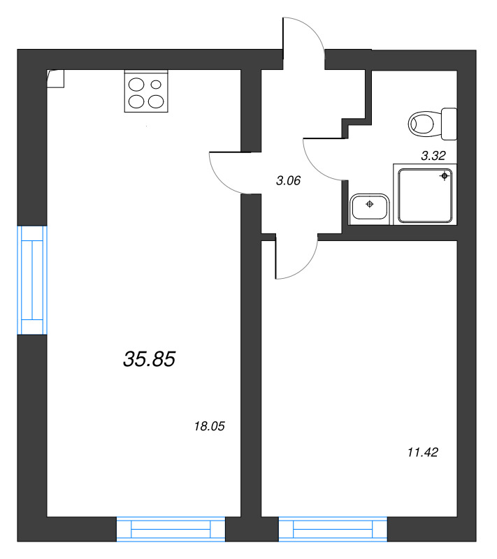 2 ккв (Евро) 35,9 м²