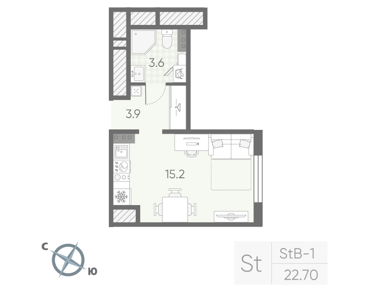 Студия 22,7 м²
