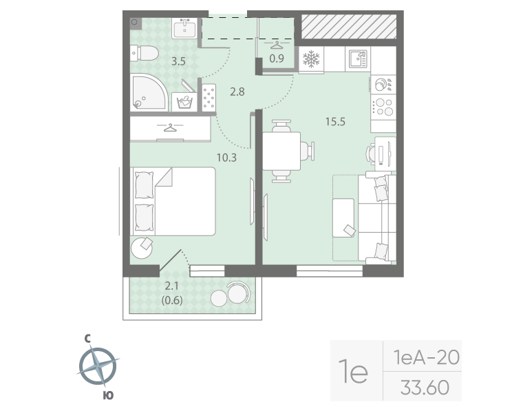 2 ккв (Евро) 33,6 м²