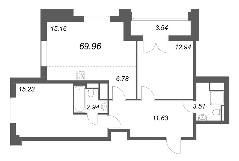 3 ккв (Евро) 70 м²