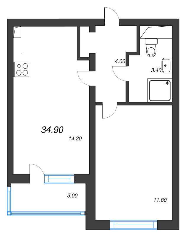 1 ккв 34,9 м²