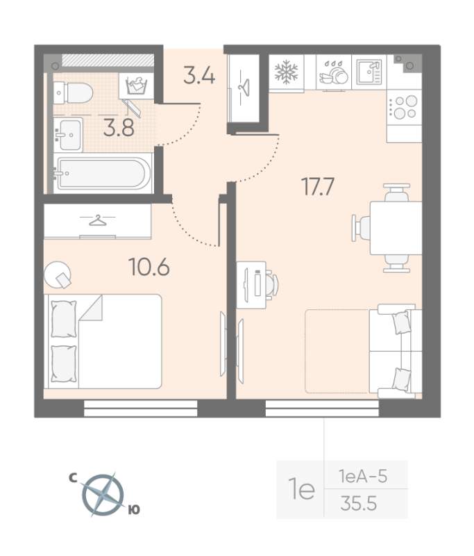 2 ккв (Евро) 35,5 м²