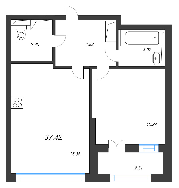 2 ккв (Евро) 37,4 м²