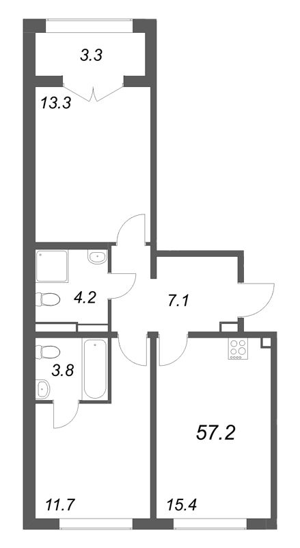 3 ккв (Евро) 57,2 м²