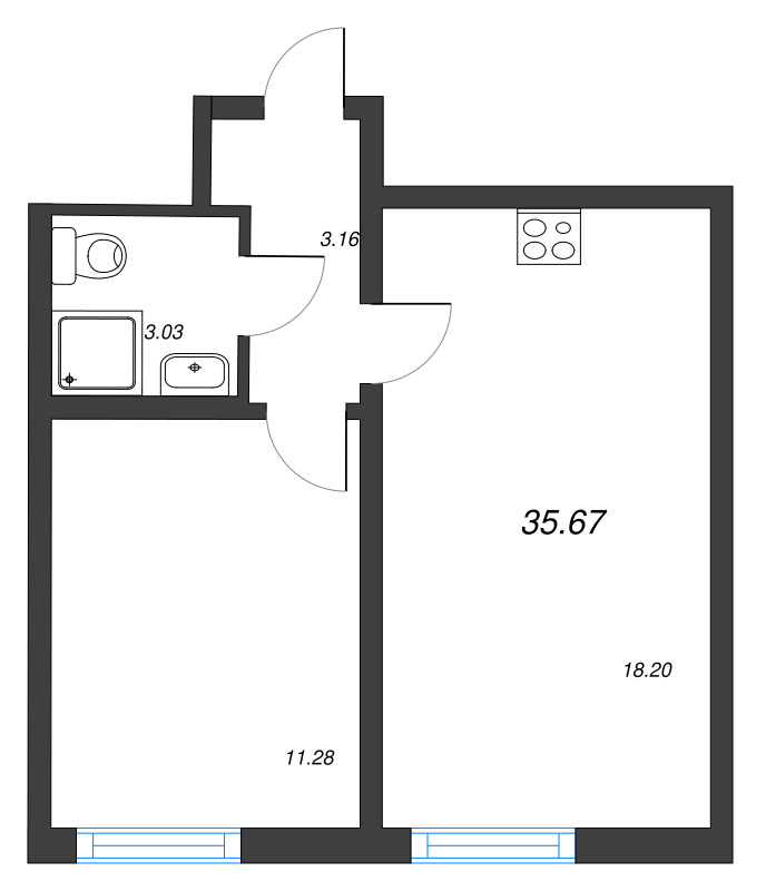 2 ккв (Евро) 35,7 м²