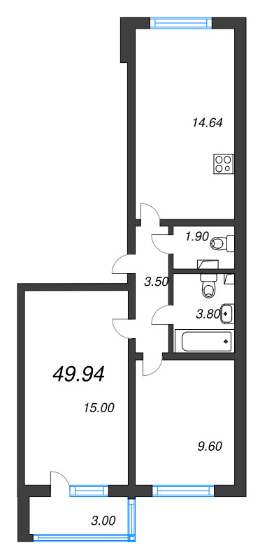 2 ккв 49,9 м²