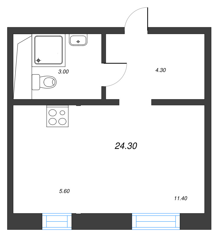 Студия 24,3 м²