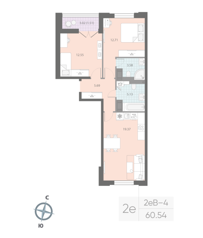 3 ккв (Евро) 60,5 м²