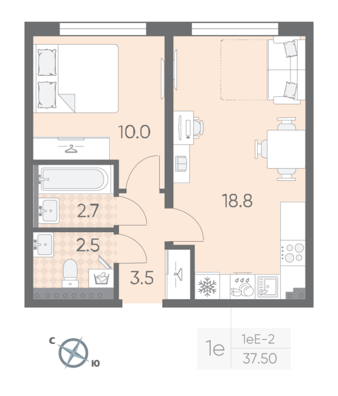2 ккв (Евро) 37,5 м²