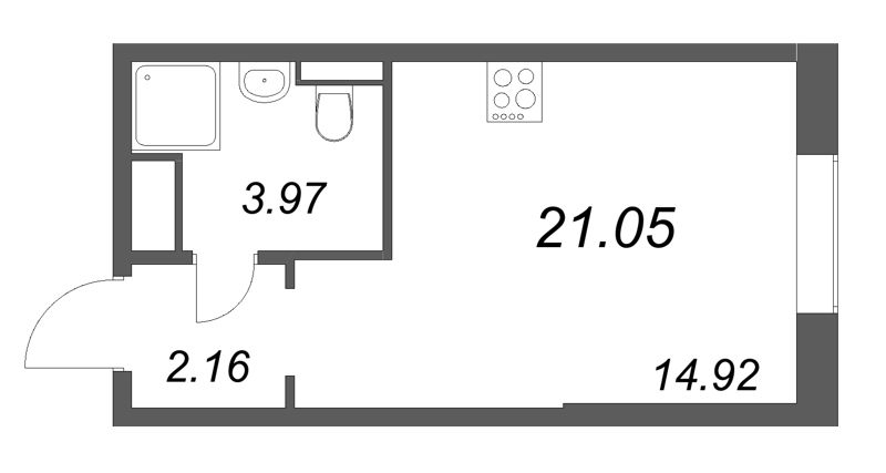 Студия 21,1 м²