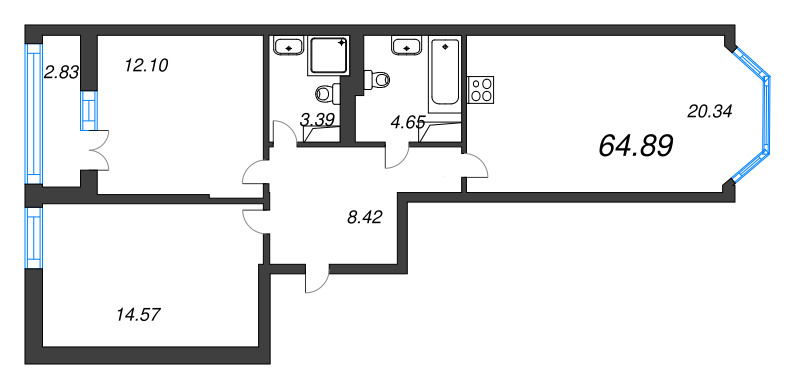 3 ккв (Евро) 64,9 м²