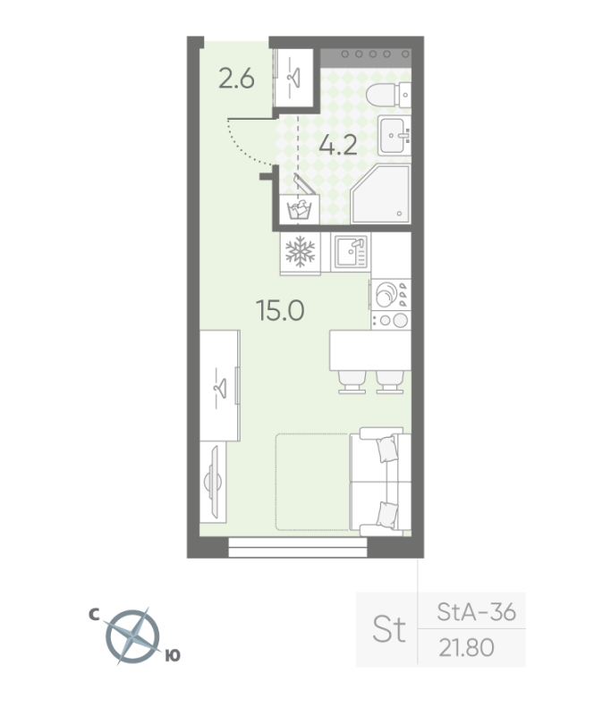 Студия 21,8 м²