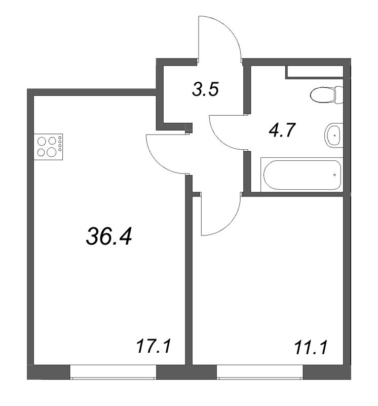 2 ккв (Евро) 36,4 м²