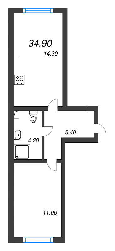 1 ккв 34,9 м²