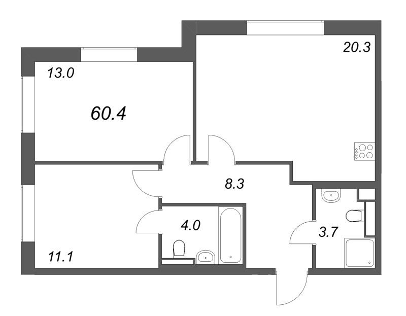 3 ккв (Евро) 60,4 м²
