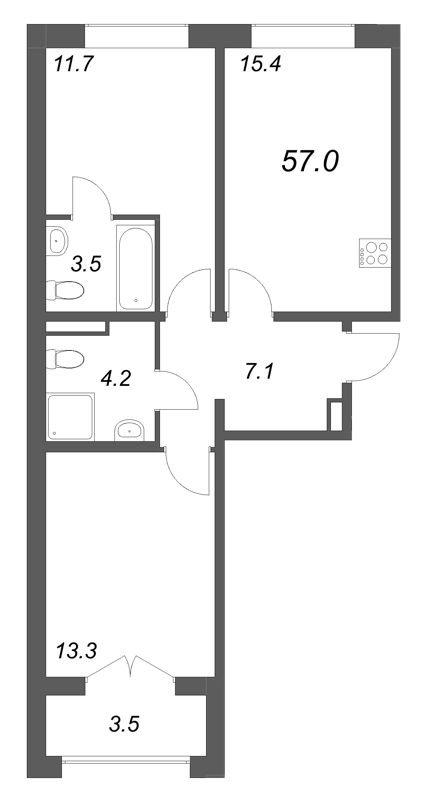 3 ккв (Евро) 57 м²
