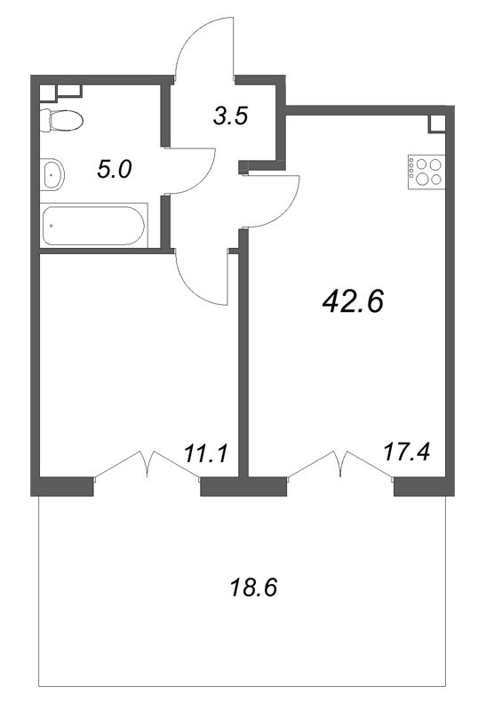 2 ккв (Евро) 42,6 м²