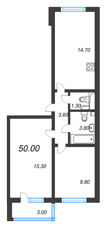 2 ккв 50 м²