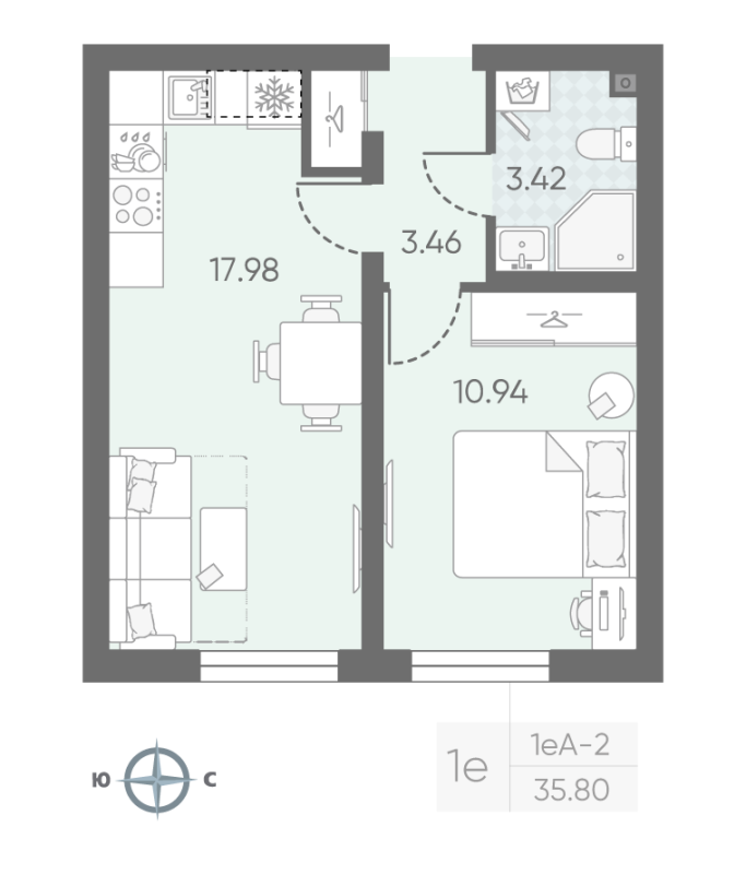 2 ккв (Евро) 35,9 м²
