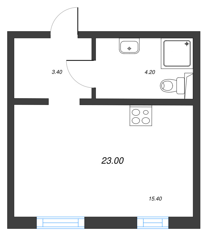 Студия 23 м²