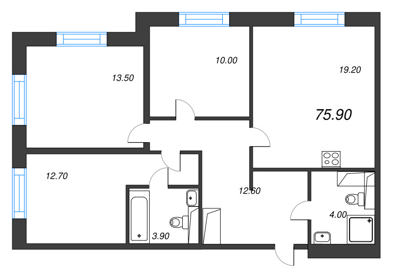 4 ккв (Евро) 75,9 м²