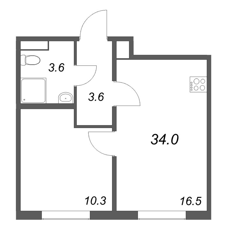 2 ккв (Евро) 34 м²